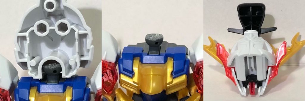 首ジョイントの球状部分を削って深く刺さるように。後頭部が干渉するのでそこも削りました。