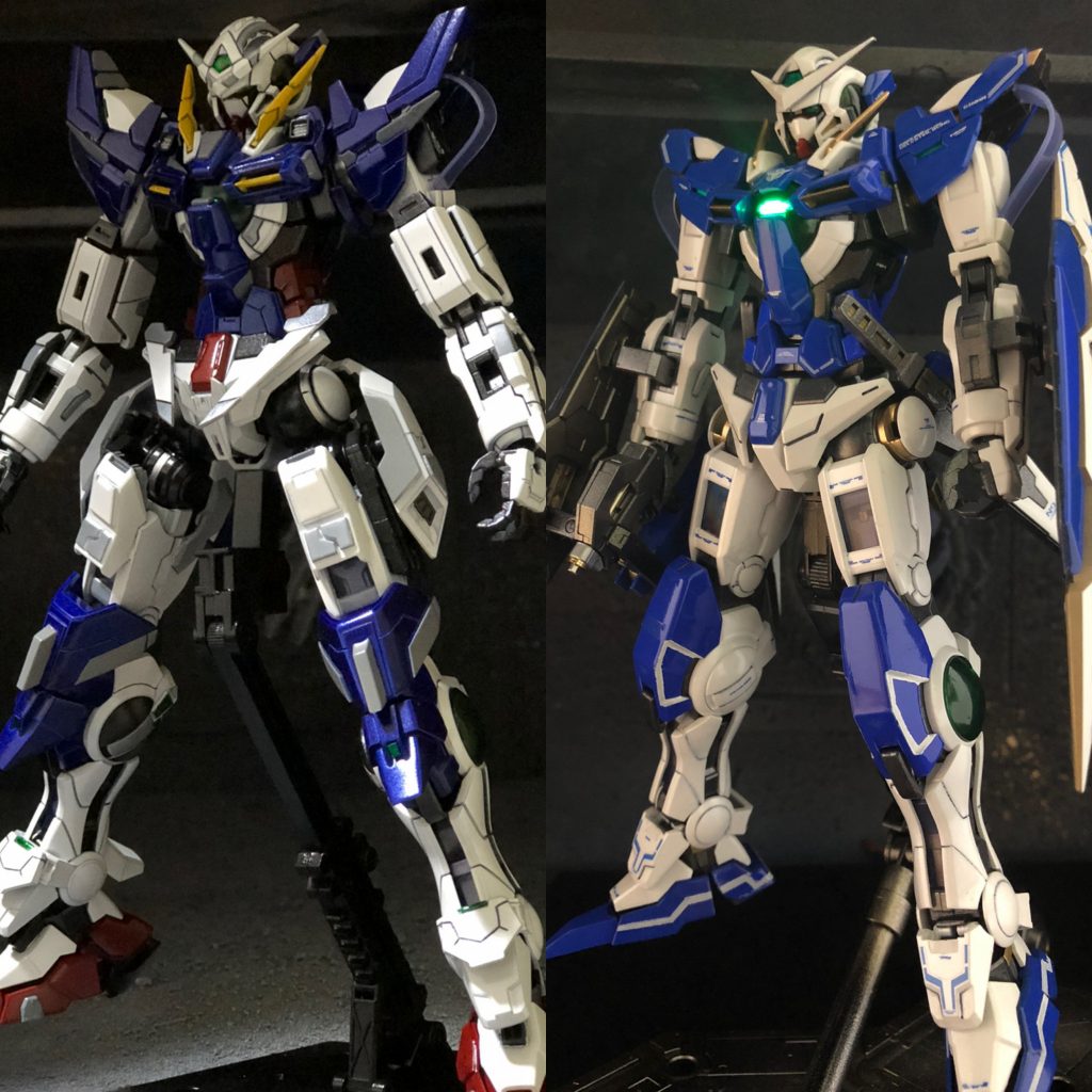 2年前に作ったエクシアと並べてみました。少しずつですが、成長しています。今後も自分の成長記録として、定期的に一番好きなガンダムであるエクシアを作っていきたいと思います。今回は以上です。最後まで見て下さってありがとうございました！