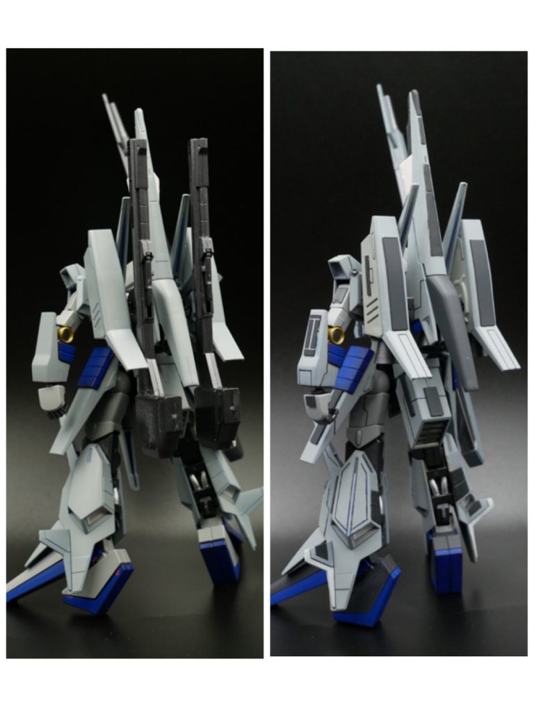 筋彫り＆プラ板工作ビフォーアフターの背中٩( ᐛ )و背中ものっぺりした感じから情報量マシマシ😆