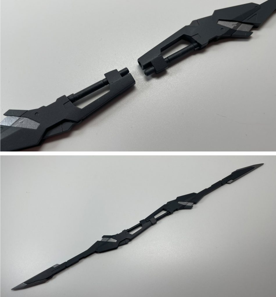 ソード下部の連結部画像。※このギミックはあぬびすんさんが製作されたダブルオースカイを参考させていただきました。製作方法を快くお教えくださり大変感謝しております。ありがとうございました!