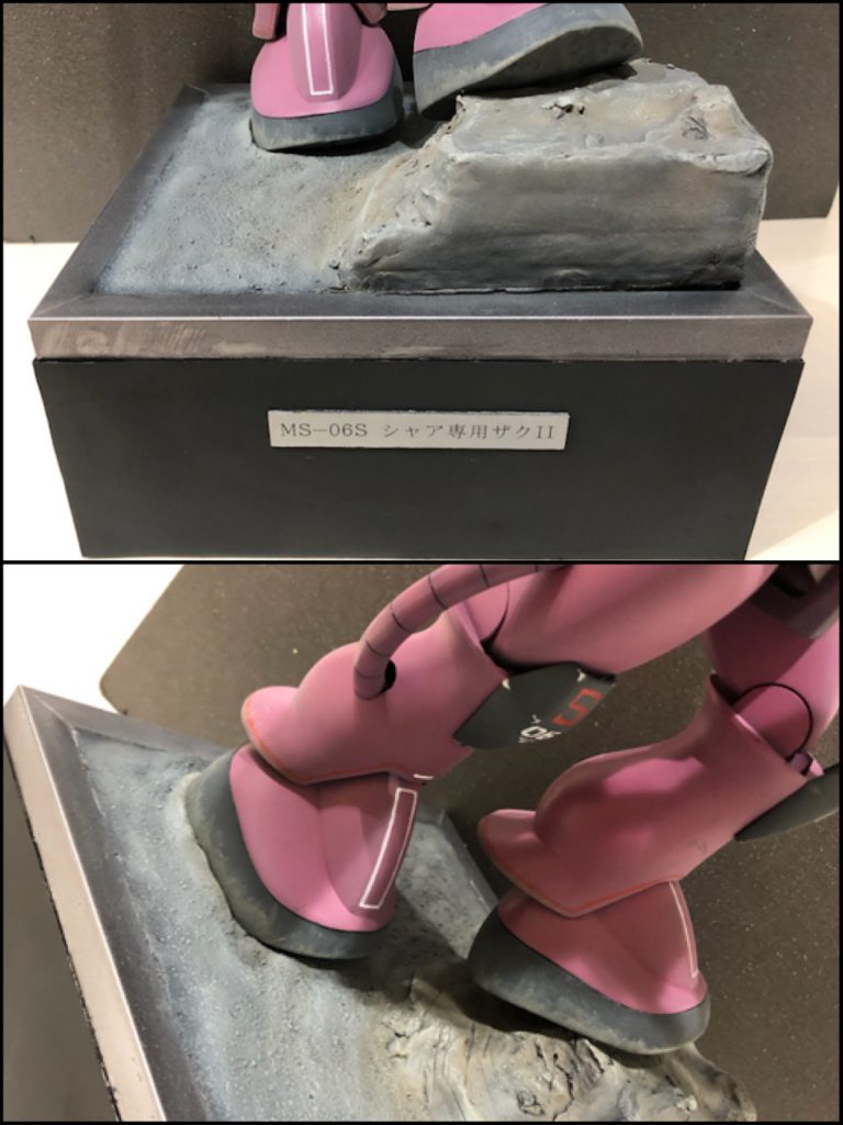 台座は100均のフォトフレーム、木材、紙粘土、発泡スチロールで材料を揃え、公園の砂で質感アップ。