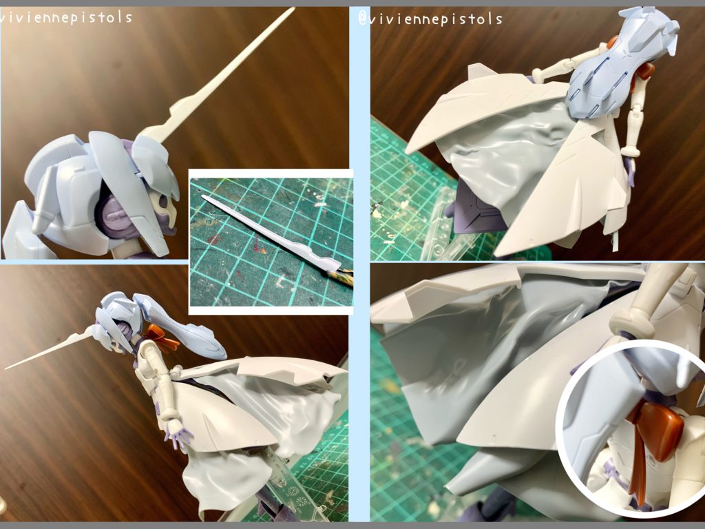 こちらも、別キットのパーツを一部とプラ板を使用し制作しています。スカートのフレアの部分は、中々思う様な動きに加工出来ず何度もやり直しました。