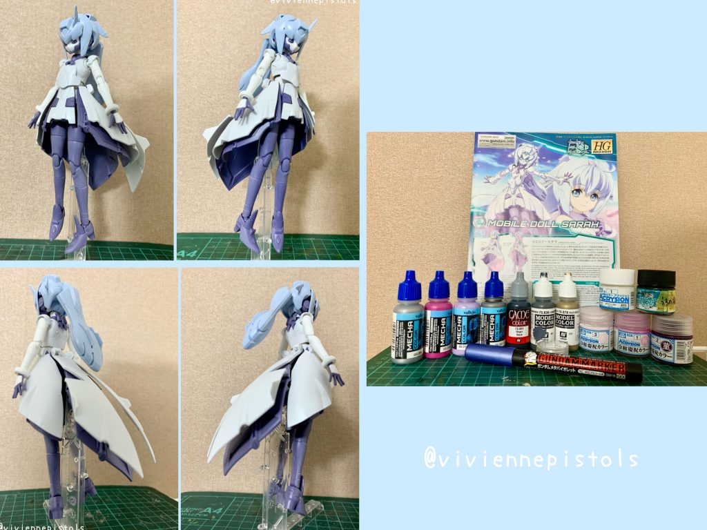 仮組みの状態と、今回使用した塗料(台座は別)になります。