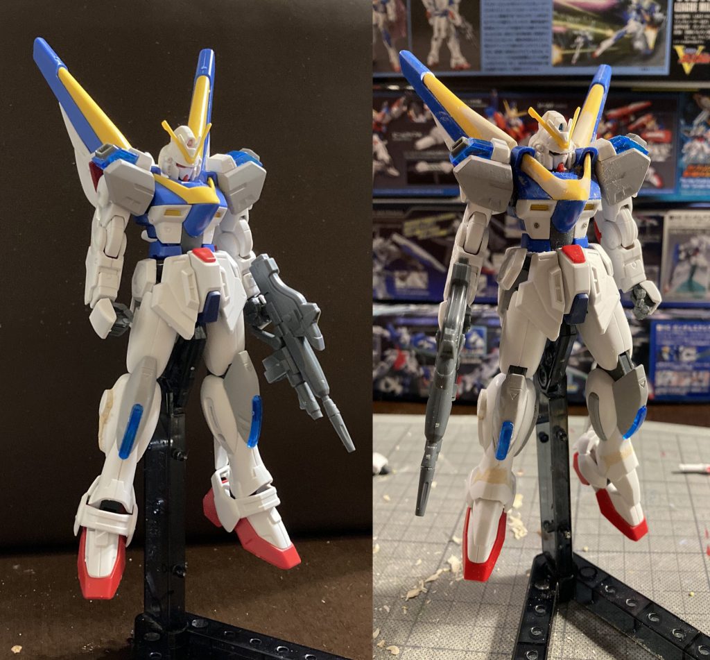 首元のV字パーツをボリュームアップするとMGの印象に近づきます。これはオススメ改造です。