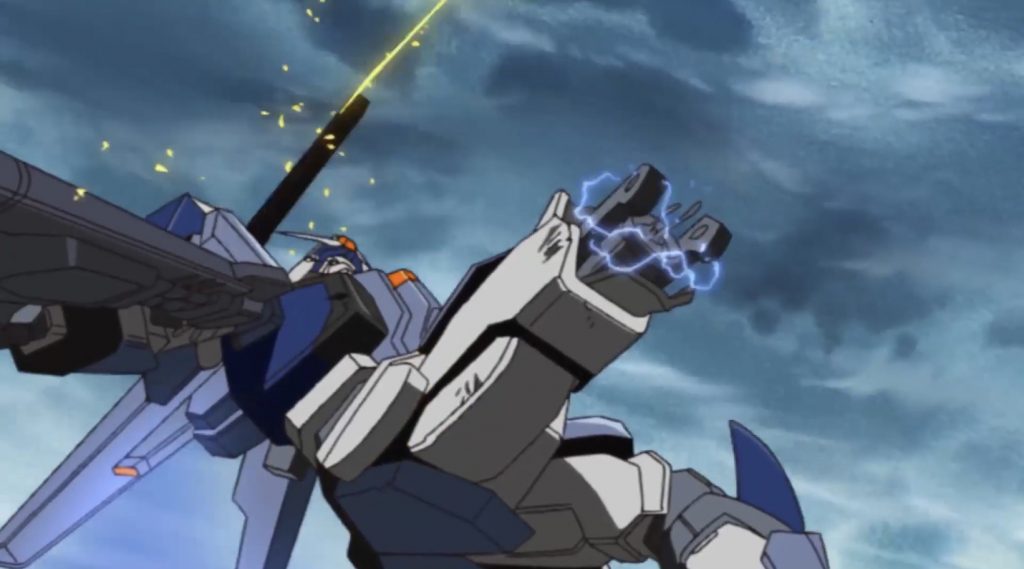 こちらのシーンを再現しました。ストーリ中ではPSダウンしていないのですが、被弾して電力も切れたという妄想で作成しました。