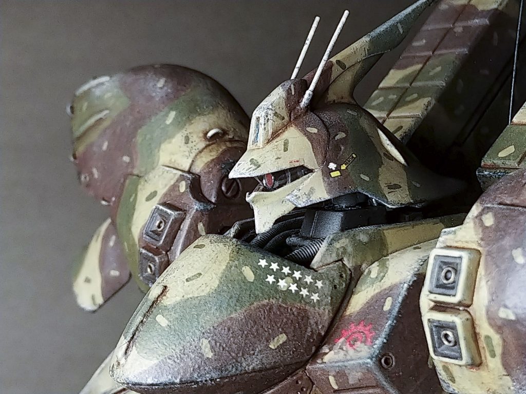 頭は前後で6ミリぐらい伸ばしました。見えづらいんですが、モノアイ保護のスクリーン入ってます。