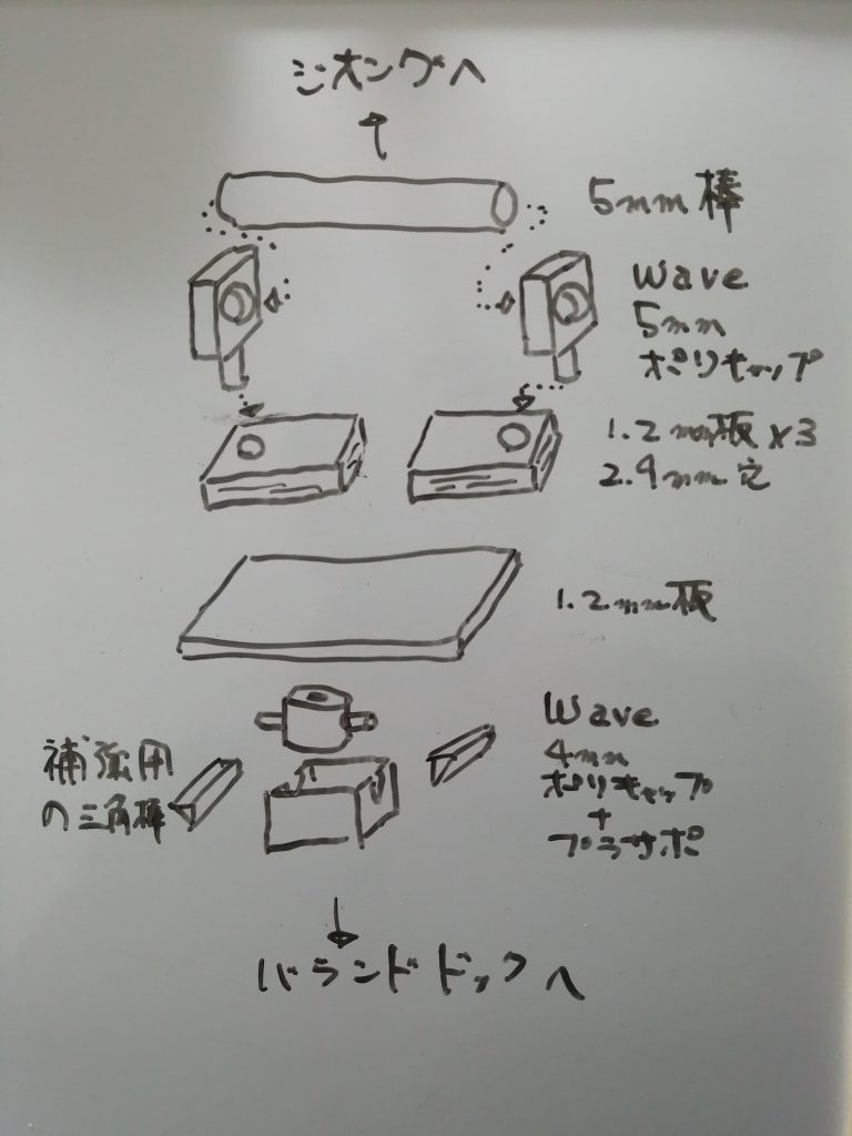 接続部分の作り方です。こんな感じで分かりますよね。ジオングの上半身を支えるにはバウンドドックの軸(4ミリポリキャップに接続)だと強度不足なので、本格的に改造する場合は軸の強度を増す必要があります。