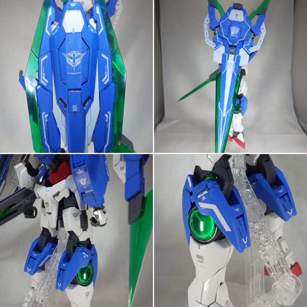 デカール、マーキングシールデカールは、MG ダブルークアンタ専用のものに加えてHGダブルオークアンタと1/100 ダブルオーライザーのものを使用GNソードⅣ(フルセイバー)にはキット付属のマーキングシール使用