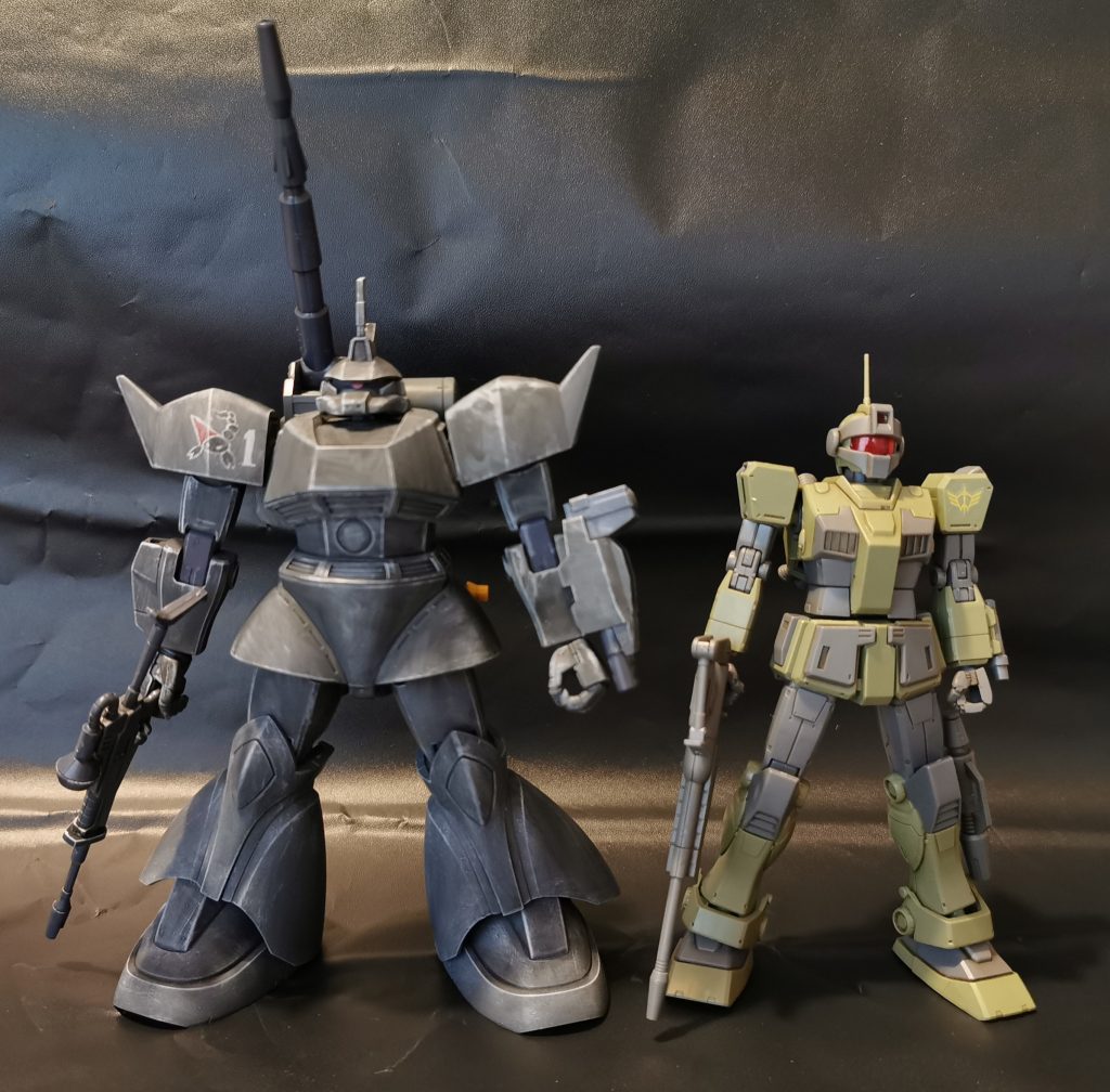 主人公のジョン＝クエスト君のジムスナイパーカスタムと。ジオン兵同士のラストバトルはかなり熱かったです。