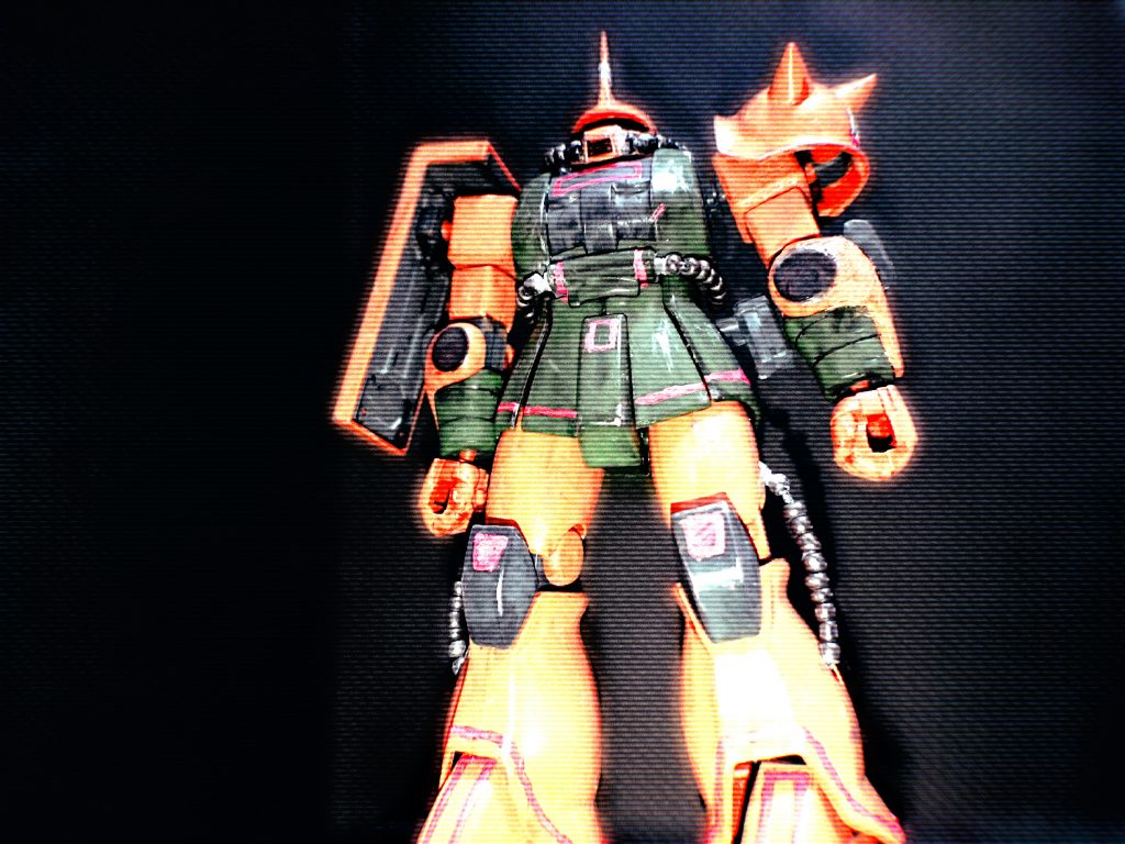 前からやってみたかった、ランナーパテを作って、塗りたぐり、「昭和の電車のような塗装を施された機体」になるように作製しました。