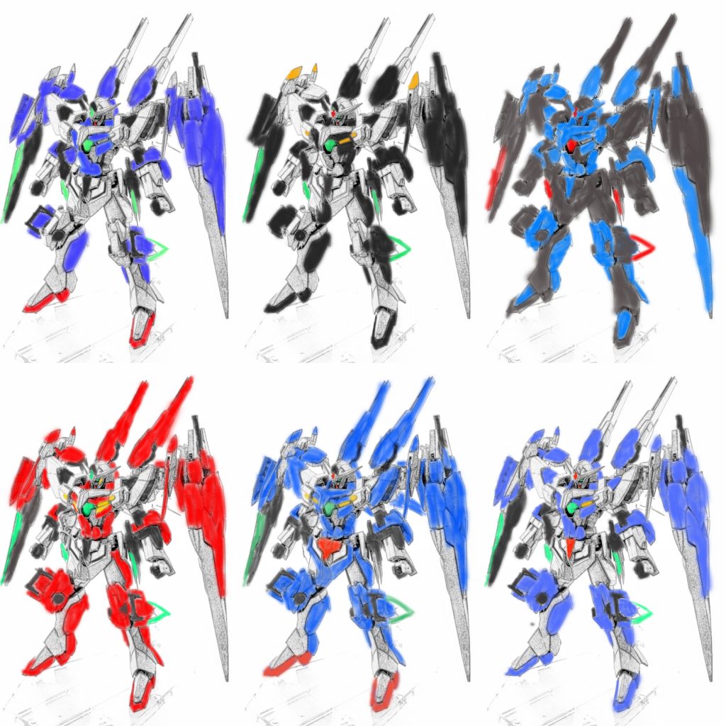 カラーリングは中々悩んだ末に元のアイガンダムっぽさを残しつつヒロイック感が強くなった色合いに。