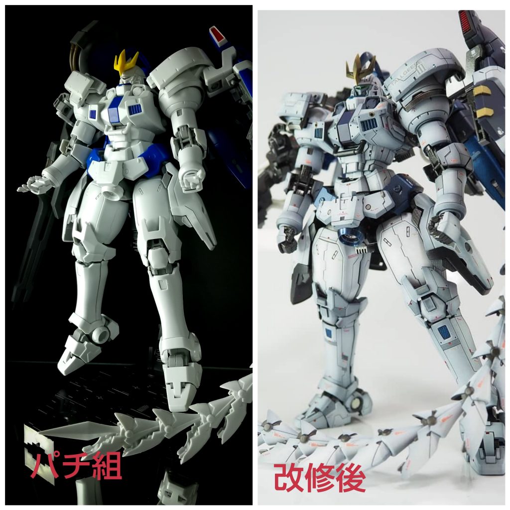 パチ組と完成後の比較です。かなり密度が濃くなったと思います。