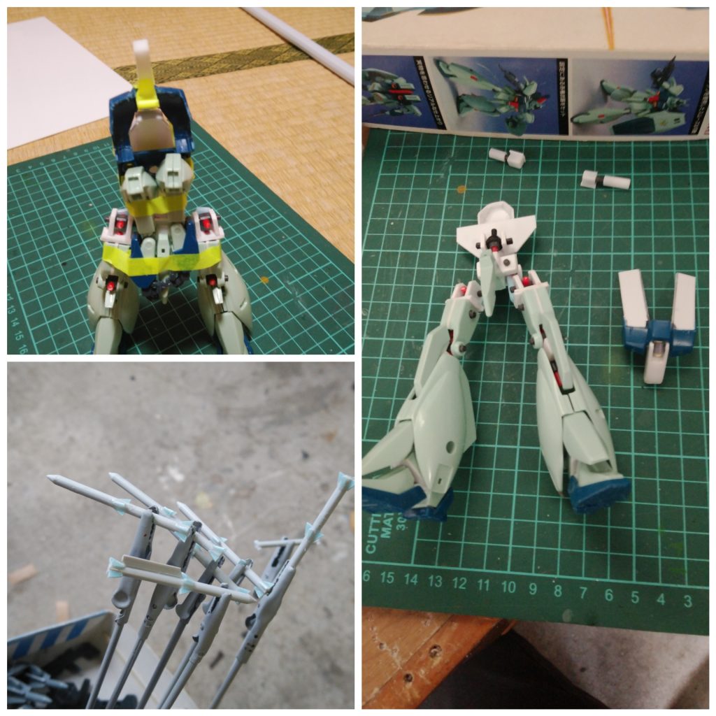 リガズィ制作中、ミサイルは尖らせたランナーとバッグクロージャー(パンの袋とじ)で作りました。