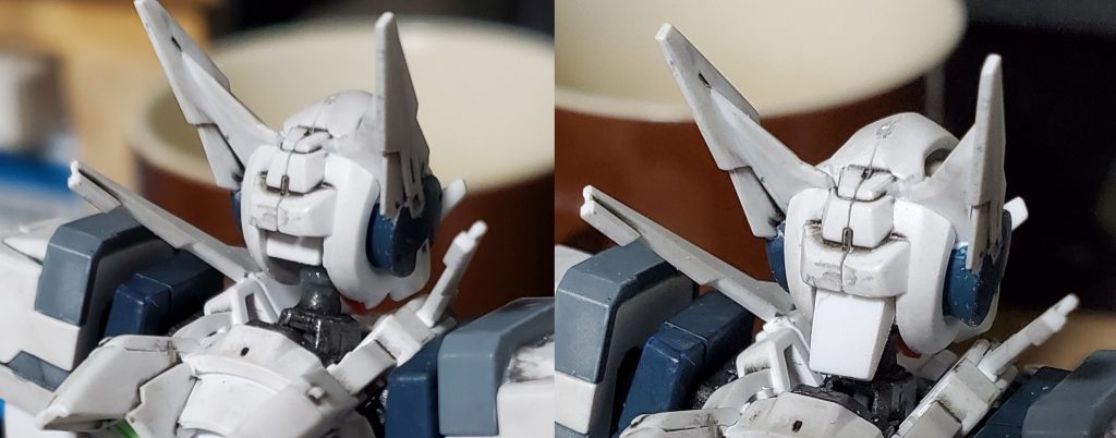 首を延長した影響で後ろからジョイントが目立つので、てきとうな余剰パーツで隠しました。