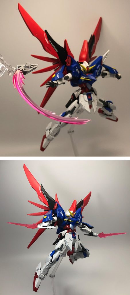 <武装4>ビームブーメラン肩部にマウントされている投擲兵装です。こちらも本家デスティニーに装備されているものと同じです。出力を変更することでビームサーベルとして使用することも可能です。