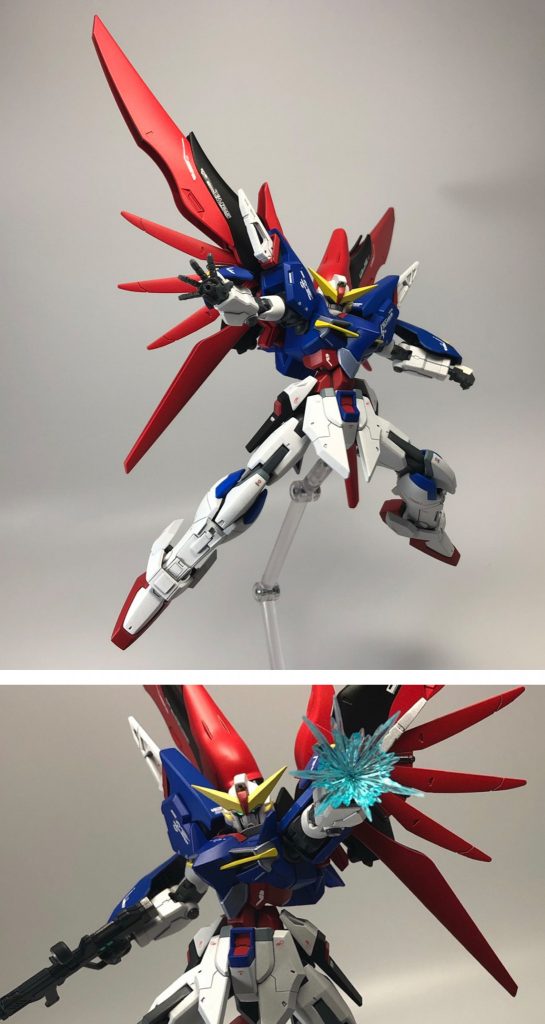 <武装5>パルマフィオキーナデスティニー特有の掌のビーム砲です。キットに付属しているエフェクトパーツは丸みがあって水のような見た目だったため、先端を尖らせてみました。