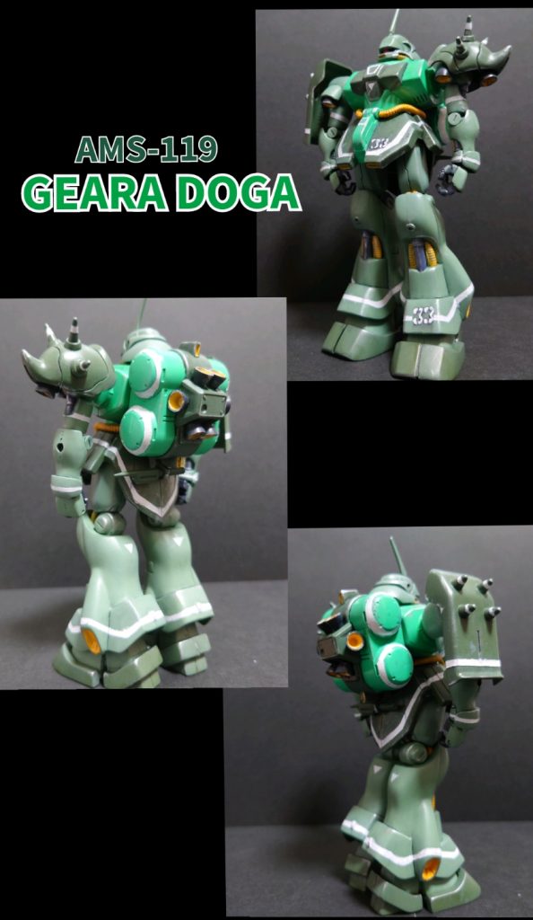 ＭＳＶ-Ｒのザク編に載っている「MS-06FS シン・マツナガ中尉機」「MS-06S ギャビー・ハザード少佐機」を参考に、白いラインやマークを入れています。