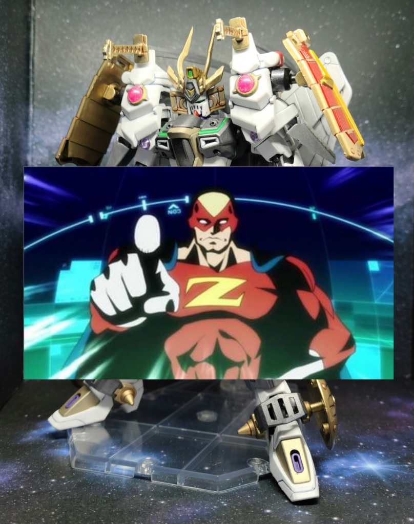 【キャプテン・ジオンとの邂逅】カザミと仲良くなったことから、超人気G-Tuberキャプテン・ジオンを紹介してもらうことに。武者と化したジャスティスナイトを見て、キャプテン・ジオンは言った。「カザミ君のファンは私のファンと言うことだな、うん。では、私からも正義の証として君にこれをプレゼントしよう。」そう言って、量産型ジオニック・ソードを無理やり与え、布教するキャプテン・ジオンであった。