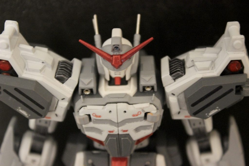 上から。肩パーツはオリジナルのデザインを追加。シイタケも植えました。頭部のアンテナ部分も金属パーツへ変更。