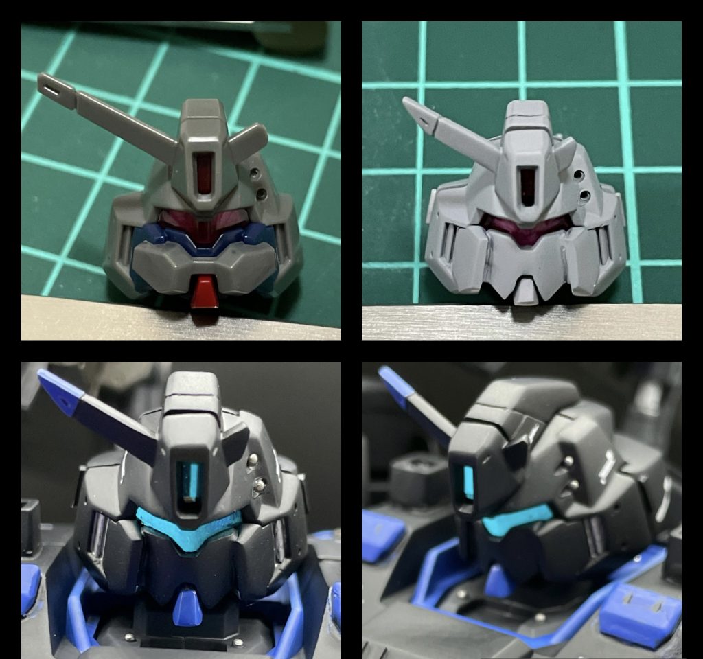 フェイス部分、パチ組⇒サフ⇒完成。アンテナは短く斜めにカット。前面のパーツを除去しパテ埋めしています。シャープな印象になりました。