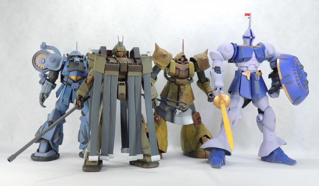 各機体のサイズの比較です。今回のギャンが一番大きいです。