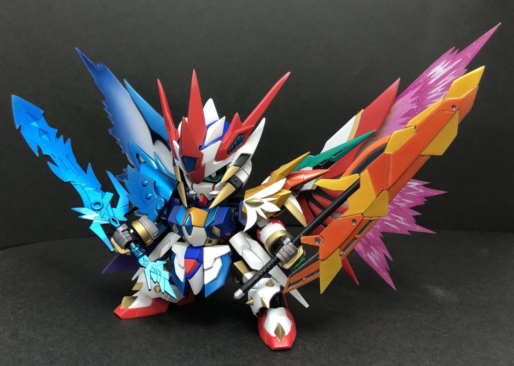 遂に嵐虎剣の力を手に入れたデスティニー。運命騎士に並ぶ力を持っています。大剣はロマン、さらに二本も待てばかっこよくない訳がない!と言うわけで設定なんて関係なく色々詰め込みました。配色もバランスもそんなの関係ねぇ!