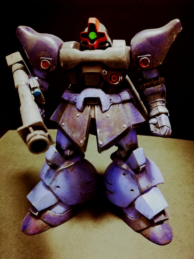 つや消し→アクリルガッシュ筆塗り→半光沢→汚し