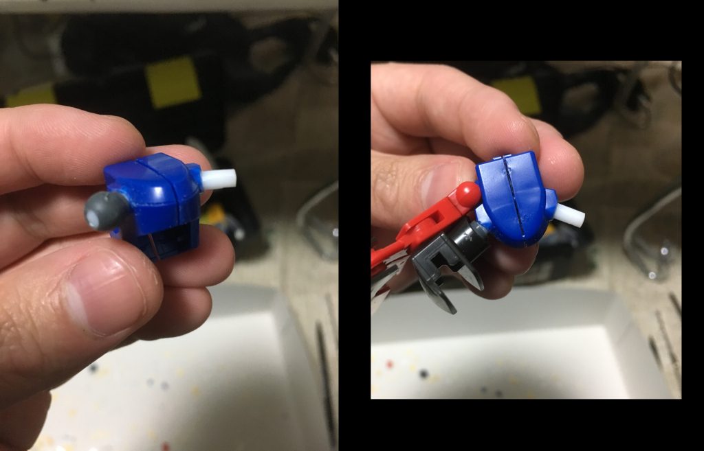 最後にバックパックも少し改良。ウェポンラックの位置を後ろ側に若干ずらし、羽の展開が少しでもできるようにしました。無改造だと、羽があまり動かない気がして。以上が改造旧キットデスティニーでした。