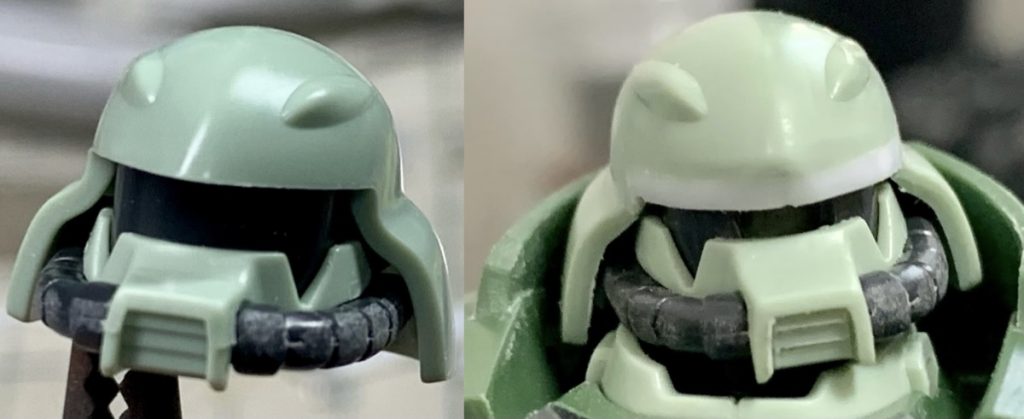 モノアイスリットは広いままだと「マヌケ面」になるのでプラ板で詰めてます。意外と内部に干渉するのでゴリゴリに削り倒しました