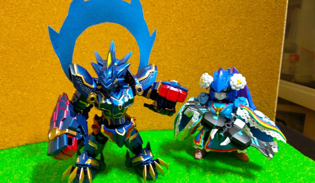 RX零丸とアニマギアのパーツ等を使用しました背中の羽衣のようなものはプラ版とザラザラした壁紙シールの2層で作りましたサイズはトワの二倍くらいにした方が良かったかなから