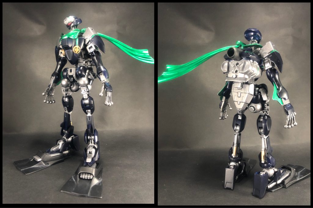 ジライヤ「変化の術ケロ！ギゴガゴゴ！」ジライヤ獣人形態ジライヤがアーマーをパージした後、単独で戦闘を行える様に変化の術で変形した状態。カエル型では隠れる事に注力しており、あまり戦闘には向かない(ステルスを利用した奇襲は得意)。ジャンプによる跳躍も回避を主な目的としており、カエル型単独での戦闘力はハッキリ言って低い。しかし、アーマー=拘束具が外れたジライヤは寧ろ変形によって戦闘力が強化され、支援機の域を超えた活躍を見せる。アーマーが外れた後が強くなるっていうのは少しズルい仕様な気もしますが…f^_^;ちなみにこちらのマフラーも余剰エネルギーで、戦闘時にエネルギーを消費するといつの間にか消えている笑(´∀｀)要はカッコつけ！2人揃ったところでアクション！