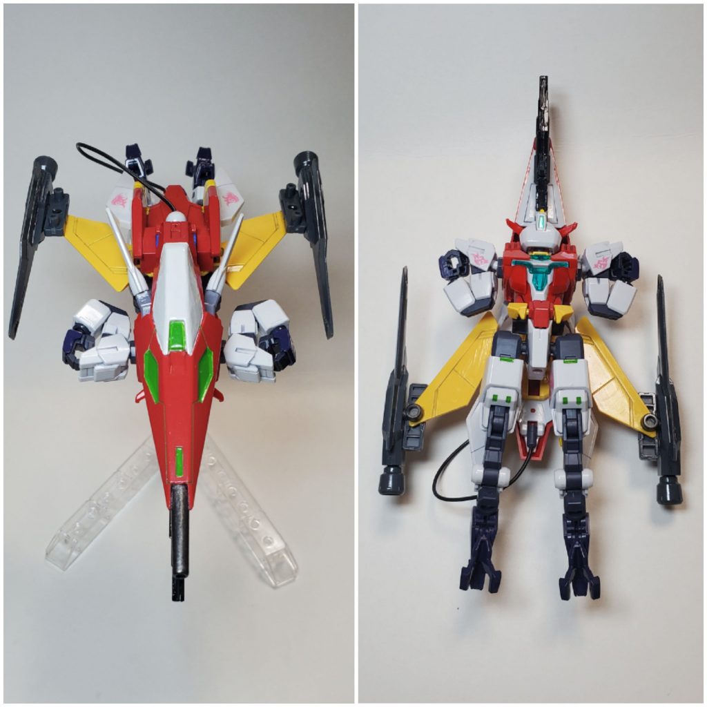 変形。こちらは主翼に追加ブースターが搭載されている。狙撃時に姿勢制御したり、離脱や狙撃ポイントへ早く到着する為である。