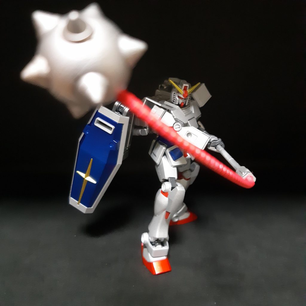 ハンマー側はビームヌンチャクを参考にしたビームロッドで、モーニングスターになります。ビームロッドの伸縮でリーチ・軌道・タイミングが変わりトリッキーな攻撃が可能。チェーンより表情付けがしやすいです。