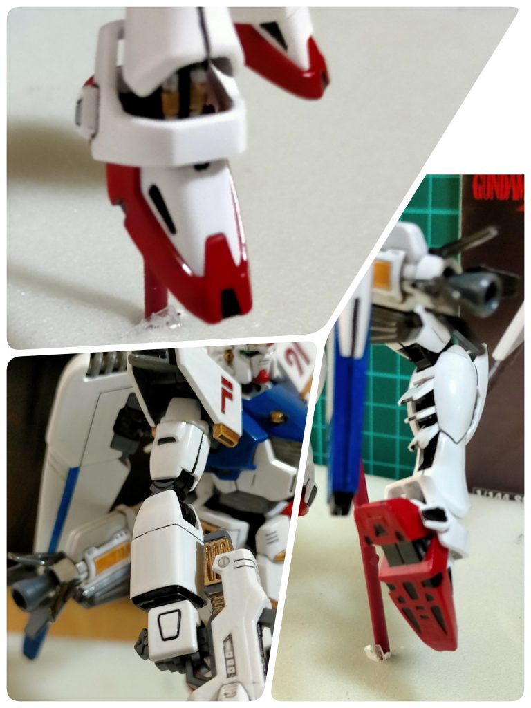 突撃風&各部詳細ラジエーター？周りや肩のフィンをメタリックグレーを使用してみました。又、装甲裏等をグレーや黒にて塗装。足首周りシリンダーは金銀で、足裏も塗分け黒で塗分けてみました。