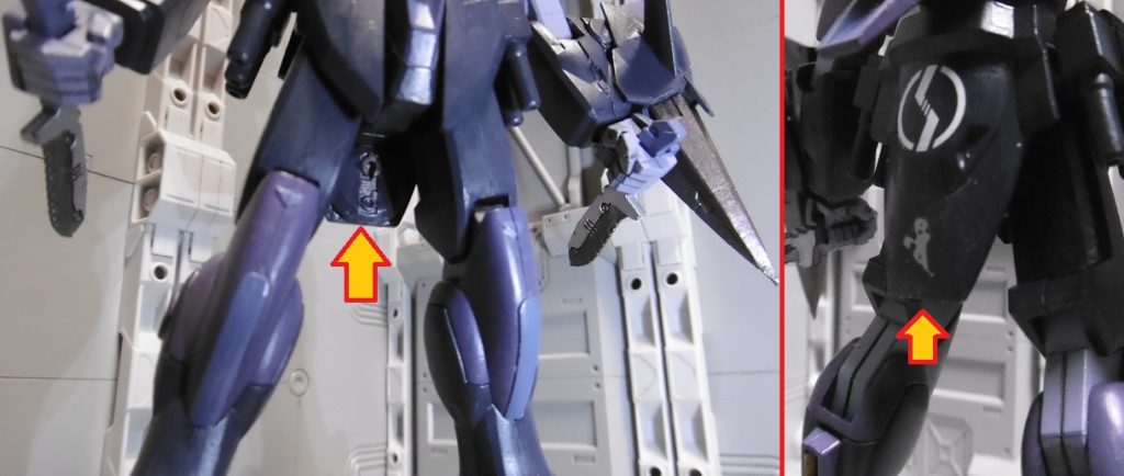 忍者や隠密偵察機には必須なセンサー類は、リアアーマー裏のレドームに集約しました。外側からはしっかり隠れるため視認されません。過去作と同じように、本格的な忍術設定を施した証の梵字デカールを使用。今回は特殊能力にちなんで「よく聞く所の者」こと【多聞天（毘沙門天）】を、背面にあしらいました。技量の高い（もしくは同等の）者以外には見えない設定です。