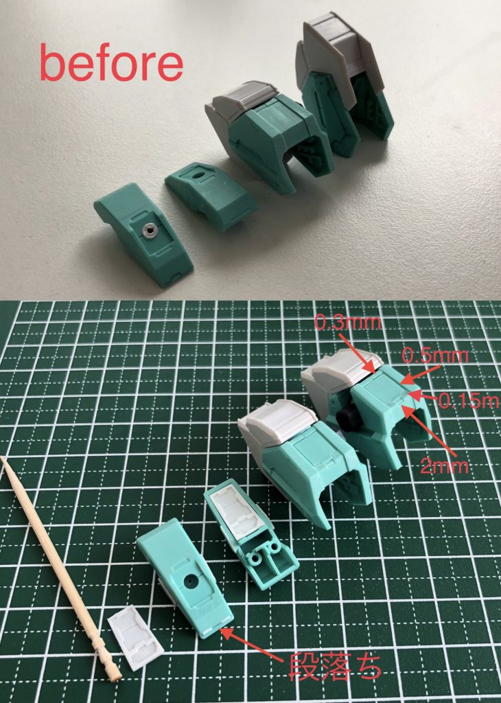 前腕や肩。外装よりメカ部分を重点的にディテールアップしてます。