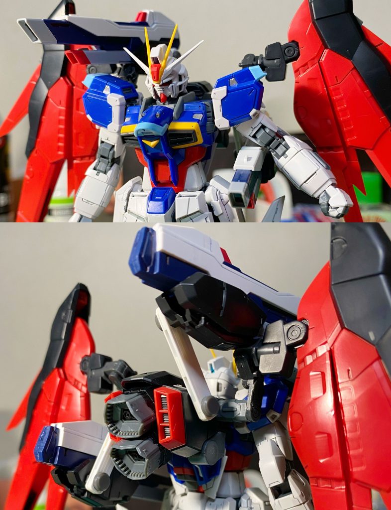 バックパックとビームキャノンの接続アームをプラ板で自作しています。