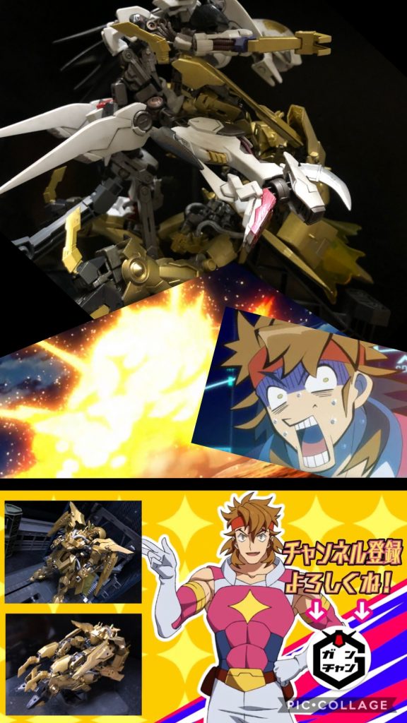 oyz「.....カザミさん！しっかり！しっかりして！」カザミ「はっ！？室長！？ココは！？俺はいったい！？」oyz「おお、ゆうしゃよ！しんでしまうとはなさけない。」カザミ「ええ！？うそだろお！？なんだよお！じゃあクエストは！？」oyz「しんじゃったんで、失敗ですう。」カザミ「なんだよお！失敗じゃG−TUBEに投稿出来ねえじゃねえかよお！」oyz「いや〜カッコ良かったですよ？」カザミ「そうか？」oyz「またチャレンジすればイイじゃないですか。」カザミ「そうか、そうだな。諦めないのが漢ってヤツだからな。」oyz「そうですよ。あの後、他の四天王と、更に魔王との戦いが待ってるんですから。まだまだ先は長いですよ。」カザミ「はああ！？長すぎるだろうがー！」oyz「そういえばこのレビューも...。」カザミ「完全に、長すぎだぜー！最早、レビューなのに何のストーリーを見せてんだよ！って話だぜ。いい加減に終わりにすんぞ！」カザミ「ジャスティスカザミのRe:RISEニューーース！！いや〜すっかり特番になっちまったぜ。注目ポイーーント！この機体、イージスナイト オブ ゴールドは、MA形態を始め、様々な戦闘機形態への可変を可能にした機体って事だ！こんなに出来るのは、素体のイージスナイトのポテンシャルの高さのおかげ！って訳だな！良かったら評価頼むぜ！さー、GUNSTAさんのリライズコンはまだまだ続くぜ！これからどんな作品が登場するかマジで楽しみだぜ！皆んなの改造、期待してるからな！それじゃあ、またなっ！！