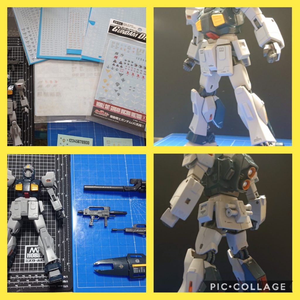 水転写デカール。なにげに本体に貼るのははじめてです(前回は武器にしか貼らなかったので)。多少苦手意識があったのですが、今回はそこそこうまくいきました。前回と比べて慣れたのかもしれませんが、ピンセットが変わったのと、筆塗り時に使っているパレットにお湯を染み込ませて剥離？させる方法にしたらサクサク貼れるようになりました。少し成長したような気がしてうれしくなりました。