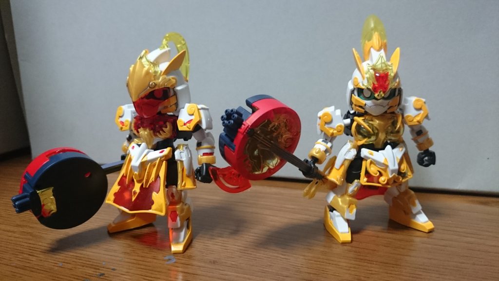 ・大喬ガンダムアルテミー(右)/小喬GNアーチャー(左)コンパチキットっスね。黄色い方がアルテミーの大喬。赤い方がGNアーチャーな小喬っス。一部パーツが違う他、イエローとレッドで配色の違いがあるっス