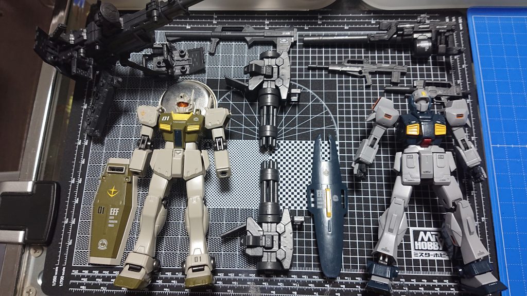 デカールを貼りました。ネモはコーションデカールを各所にたくさん貼りましたが、ジム改は大きめのものを貼るだけにしました。トリントン基地所属を強調できたかなと思います。特にシールドの感じがお気に入りです。