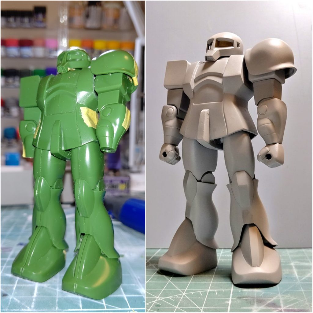 加工前とサフ後初めて旧キットの旧ザク作りましたが、概ね思った感じにできて満足です。長文最後までご覧いただき、ありがとうございました。