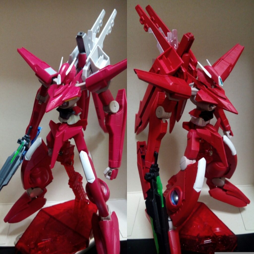 塗装前後です。GNドライヴは紫系のオーロラシールを貼りました。スリッパ部分はボリュームアップしてます。