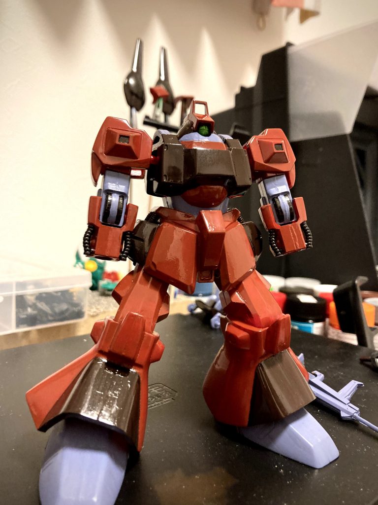 【筆塗り工程その4】一通り塗り終えて、墨入れ・汚し・コート前の状態。つるつるてかてかです(…合わせ目。。。)