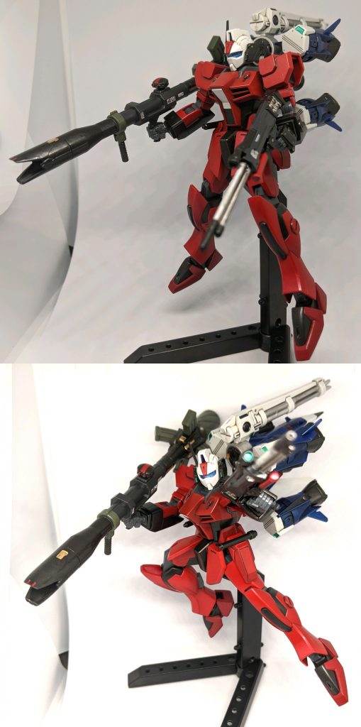 無理やりですが、ストライクバズーカを持たせるとこんな感じ。ただし、思いっきりガンバレルストライカー［ツヴァイ］と干渉してしまうのでまともに構える事が出来ないです…