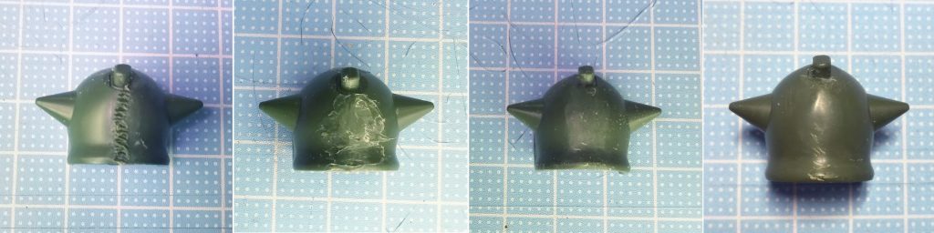 前述の成形色仕上げにする為のヒートペン合わせ目処理。接着剤使ってからだと経年による変色が気になったので今回はほぼヒートペンのみです。上手ければ本当は跡が残らないくらいに出来るんでしょうが下手で恐縮です。しかし今回はウェザリングとバトルダメージで隠せるのを計算に入れての事なので採用したんです!ダボとかあるとプラに穴が空いたりするのは怖いのですが、自分のモットーである「ガチャガチャ遊べる完成品」にはかなり迫れるのでこれからも練習と研究していきたいツールです。「かんたん仕上げ」みたいな事をやる割には結構手間を掛けましたが、満足度の高いキットだったのと、俄然今更のリアルタイプ~MSVムーブが自分に来つつあるので、他の21世紀リアルタイプとか、ラインデカールのMSV仕上げはやっていきたいなぁと思ってます。