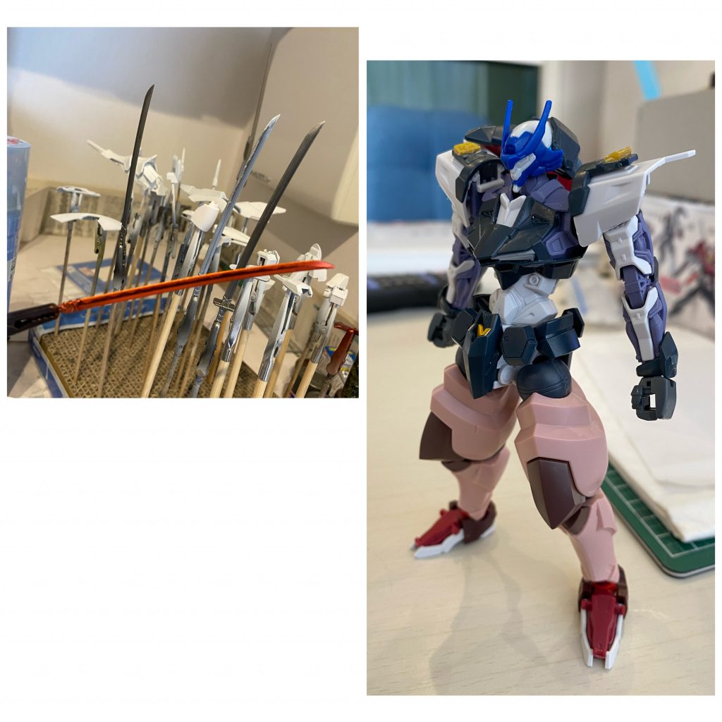 最後までご覧くださりありがとうございましたー!最後はスタティックディスプレイと製作時の写真を!肩にかけている着物はクラフト屋さんで見つけた正絹の布地を着物型に縫って作った物だったりします😌そして、実は刀にはうっすらと刀紋も入れているのがこだわりです^^