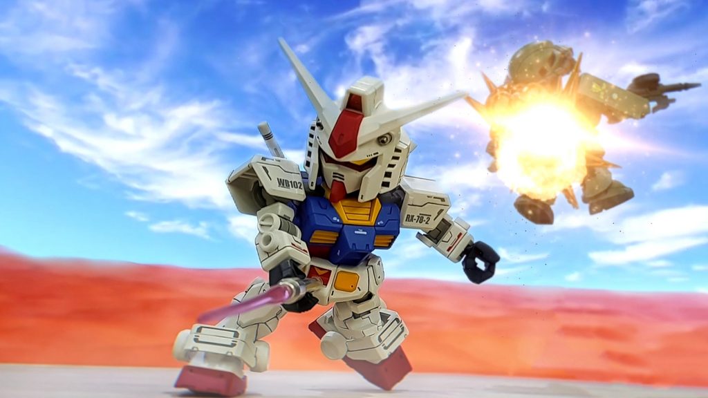 I use photoshop to remove the stick which under the Zaku II from the photo.フォトショップを使用して、ザクIIの下にあるスティックを写真から削除します。