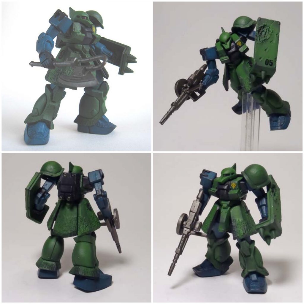 かつて展開されていた、アルティメットオペレーションという食玩シリーズのザクⅠの雰囲気を目指しつつ、スナイパータイプとのコンパチにしました。