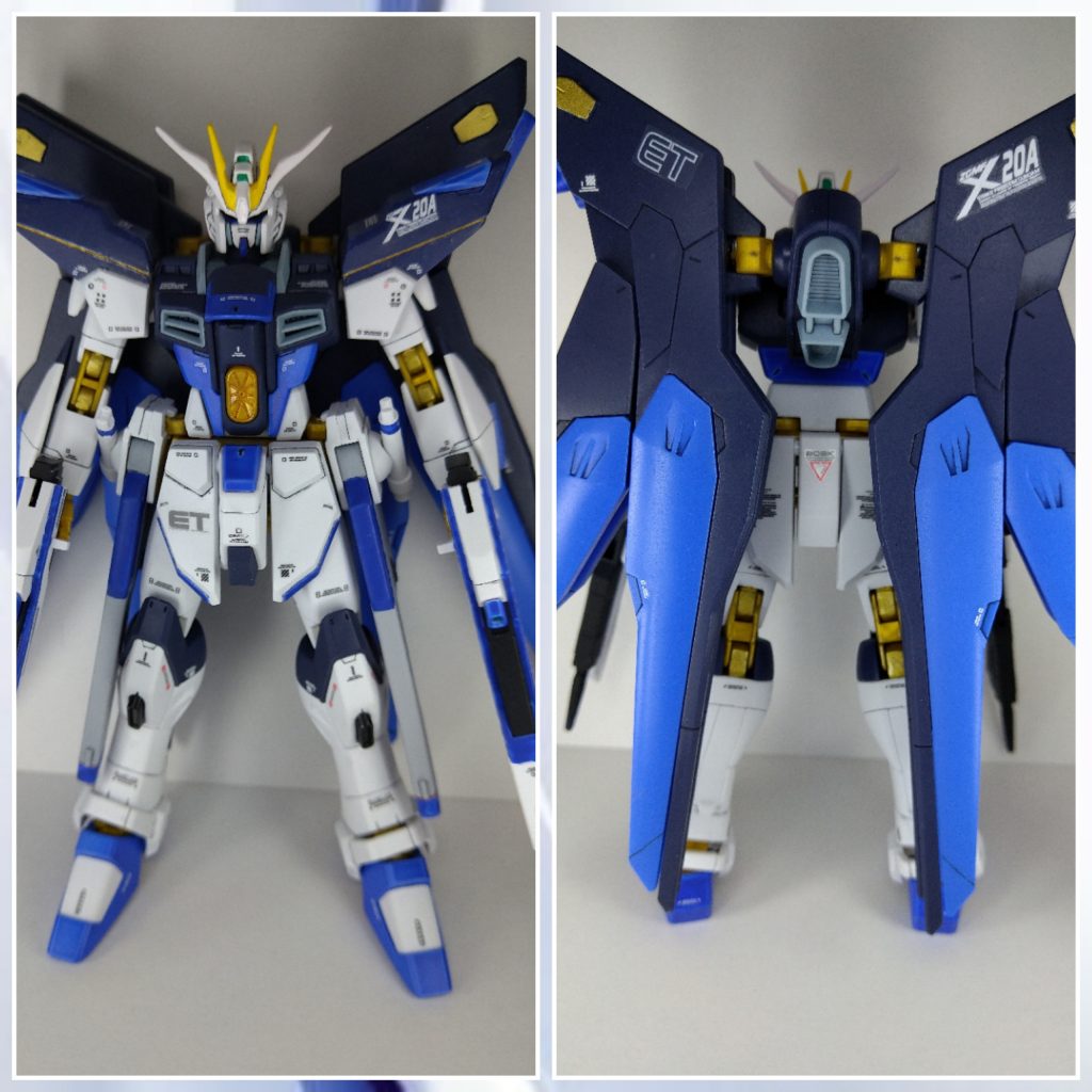 今回の製作では元のものよりもブルーの箇所を増やしています成型色ではレッドの部分も全てブルーに変更しているので全体に統一感が出ていると思いますアンテナをウイングゼロ炎に変え、雰囲気を変えてます